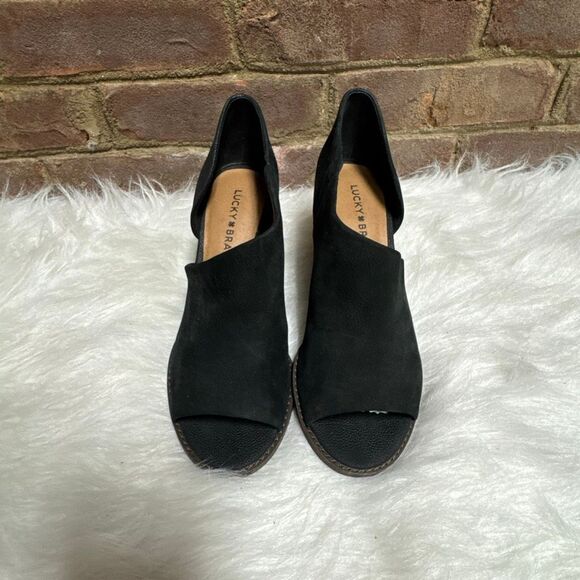 Lucky Brand Women’s Black Jaxy Open Toe Wedge Sandal Size 7.5 - Picture 4 of 10